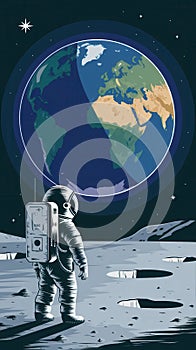 Realistic Illustration of Astronaut on the Moon Gazing at Earth photo