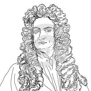 Realistic illustration of British scientist Isaac Newton