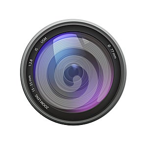 Realistic illustration of camera zoom lens with colorful reflection