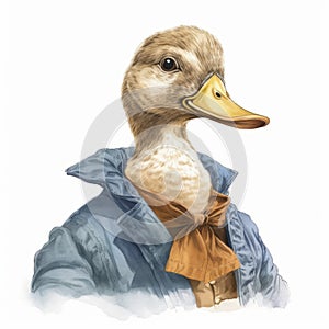 Realistic Illustration Of A Duck In A Jacket