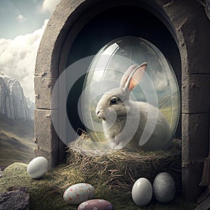 Easter rabbit in transparent egg shell