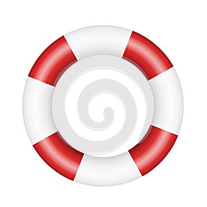 Realistic illustration of lifebuoy. Red and white circle isolated on white background, vector