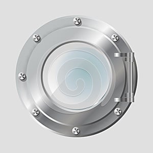 .Realistic Illustration of metal porthole of various shape on transparent background isolated vector illustration.