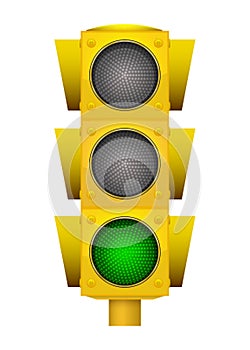 Realistic illustration of modern yellow led traffic light with s