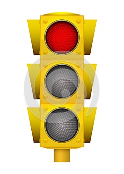 Realistic illustration of modern yellow led traffic light with s