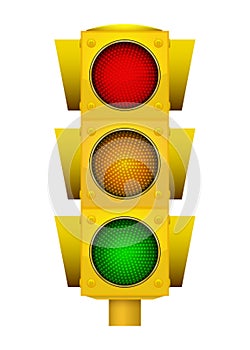 Realistic illustration of modern yellow led traffic light with s