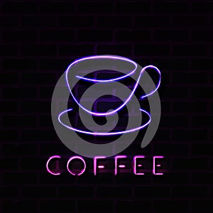 Realistic illustration of neon coffee cup sign