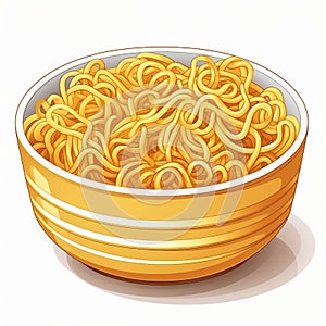 Realistic Illustration Of Noodles In A Yellow Bowl