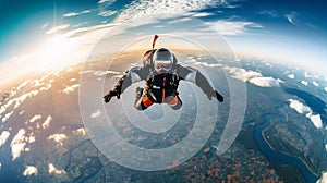 realistic illustration of a parachutist during a high-altitude skydive