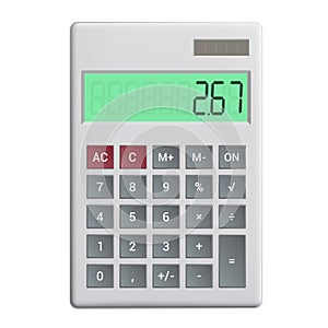 Realistic illustration of a plastic math calculator with buttons and display, vector