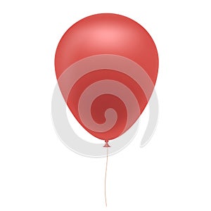 Realistic illustration of red inflatable balloon with brown string, isolated on white background