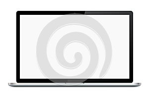 Realistic illustration of a silver laptop with blank white scree