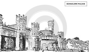 REALISTIC ILLUSTRATION SKETCH OF bangalore palace, bengaluru, KARNATAKA, INDIA, illustration