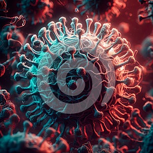 Realistic illustration of Virus with color scanning electron micrograph. Generative Ai
