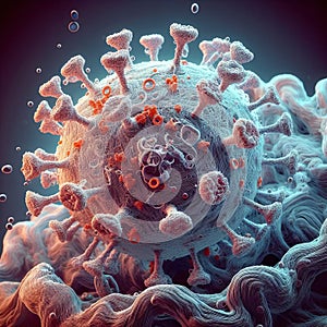 Realistic illustration of Virus seen under a electron microscope. Generative Ai