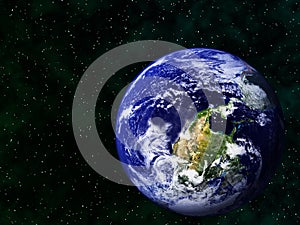 Realistic image of the earth upside down in space