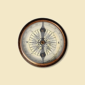 Realistic image of vintage isolated compass. illustration