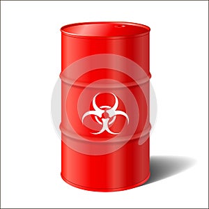 Realistic industrial metal barrel with leaky biohazard