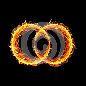 Realistic infinity fire burning frame, circle, round, ring of fire flame black background. Vector illustration