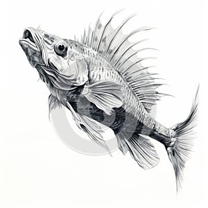 Realistic Ink Drawing Of Dramatic Catfish In White