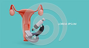 Realistic internal female organs, microscope. Cytology, analyses
