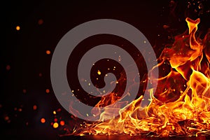 Realistic Isolated Fire Effect on Black Background: Sparkles, Flame, and Light. created with Generative AI