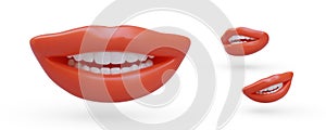Realistic isolated human smile. Set of vector objects. Healthy white teeth