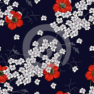 Realistic isolated seamless floral pattern of chamomile, daisy. Hand drawn vector illustration. Paradise flowers