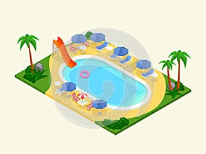 Realistic isometric outdoor waterpool.