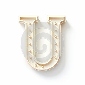 Realistic Ivory Letter U On White Background photo