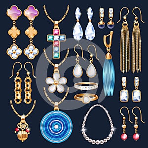 Realistic jewelry accessories icons set.
