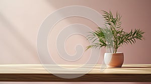 Realistic 8k Resolution Potted Plant On Wooden Table photo