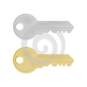 Realistic key to the door lock isolated on white background. Vector illustration