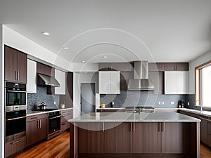 realistic kitchen design with hyperdetailed medium shot.