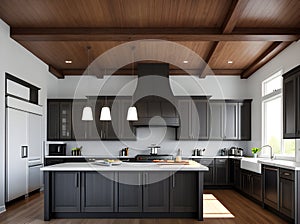 realistic kitchen design with hyperdetailed medium shot.