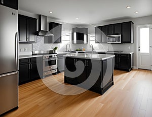 realistic kitchen interior design medium shot hyperdetailed