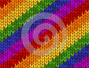 Realistic knitted vector illustration. Rainbow texture, symbol of gay, lesbian, bisexual, transgender and LGBT community