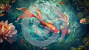 Realistic Koi Fish Swimming in a Pond