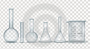 Realistic laboratory chemical and medical glassware set