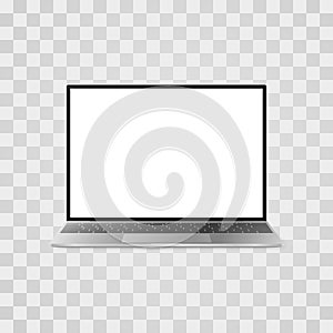 Realistic laptop mock up on transparent background. Laptop with white screen front view. Vector illustration