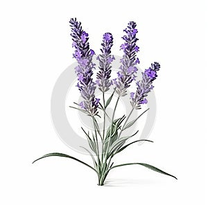 Realistic Lavender Flowers On White Background 3d Rendering