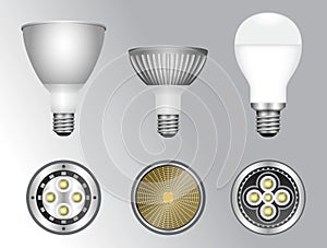 realistic led bulbs, various type led bulbs interior, light bulbs home interior decoration.