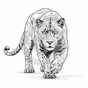 Realistic Leopard Illustration In Detailed Linework And Hand-coloring Style