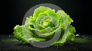 Realistic Lettuce Photo On Dark Minimalist Background For Commercial Photography