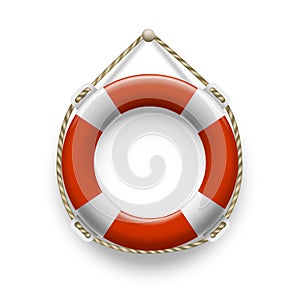 Realistic lifebuoy on rope