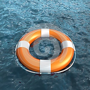 Realistic lifebuoy on water