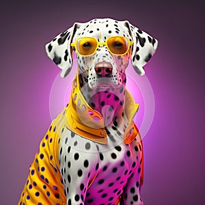 Realistic lifelike dalmatian dog fluorescent electric highlighters ultra-bright neon. Generative AI