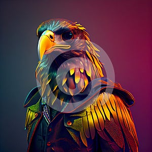 Realistic lifelike eagle bird fluorescent electric highlighters ultra-bright neon outfits. Generative AI