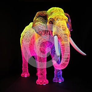 Realistic lifelike elephant mammoth in fluorescent electric highlighters ultra-bright neon outfits