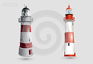 Realistic lighthouse in the night sky background. Vector illustration EPS10. The light effect of a lighthouse isolated